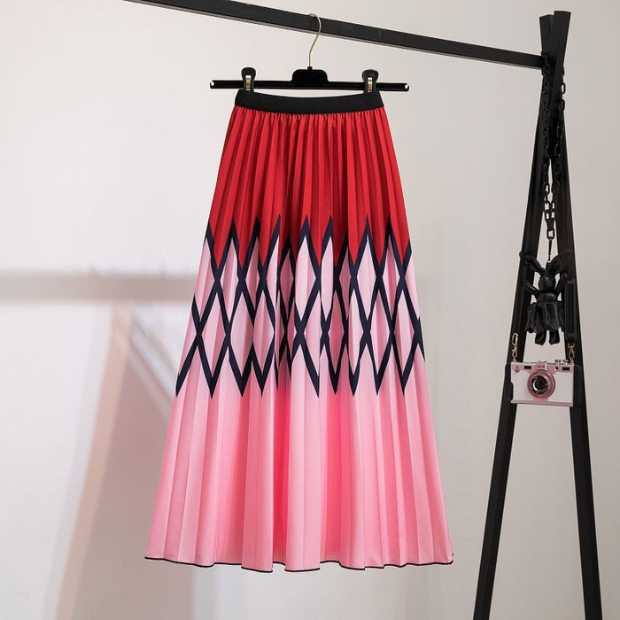High Waist Pleated Harajuku null Skirts faldas Summer European Flower Printed Long Skirts for Women Mid-Calf Skirt Faldas Larga