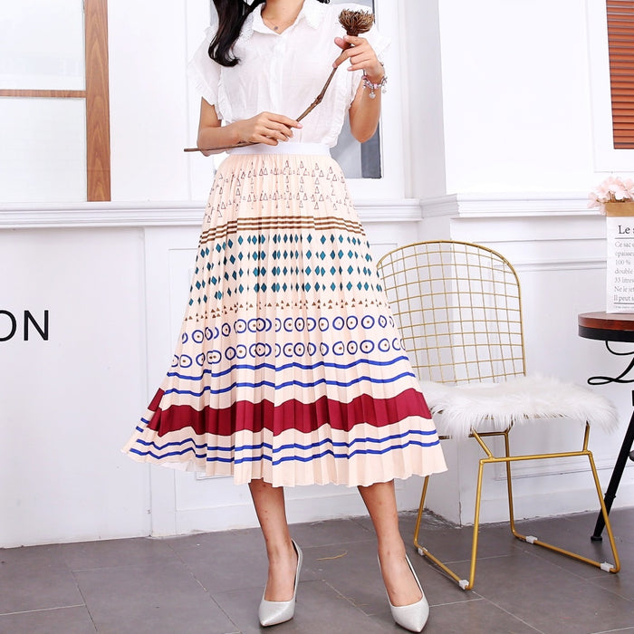 High Waist Pleated Harajuku null Skirts faldas Summer European Flower Printed Long Skirts for Women Mid-Calf Skirt Faldas Larga