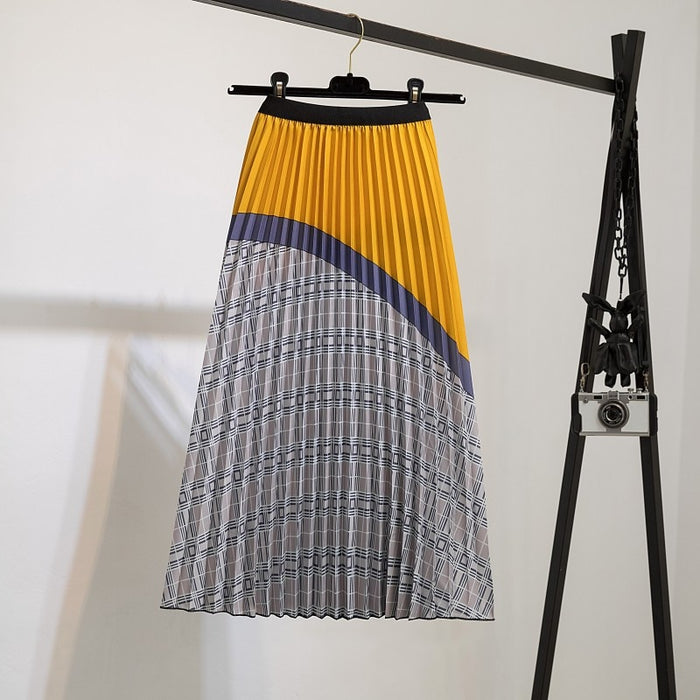 High Waist Pleated Harajuku null Skirts faldas Summer European Flower Printed Long Skirts for Women Mid-Calf Skirt Faldas Larga