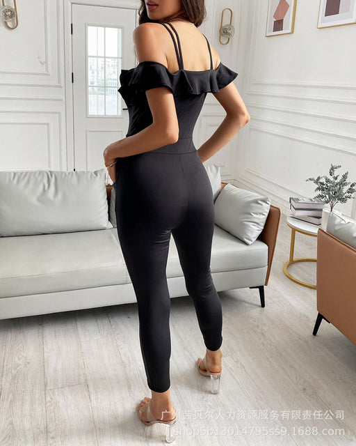 Off Shoulder Backless Ruffle Jumpsuits Women Spaghetti Strap Long Romper Strapless Tube Top Sexy Slim Fit Party Evening Jumpsuit