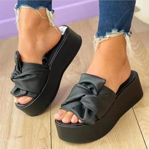 New Summer Women Slippers Wedges Women Sandals Platform Ladies Thick Bottom Beach Slippers For Women Fashion Butterfly-Knot
