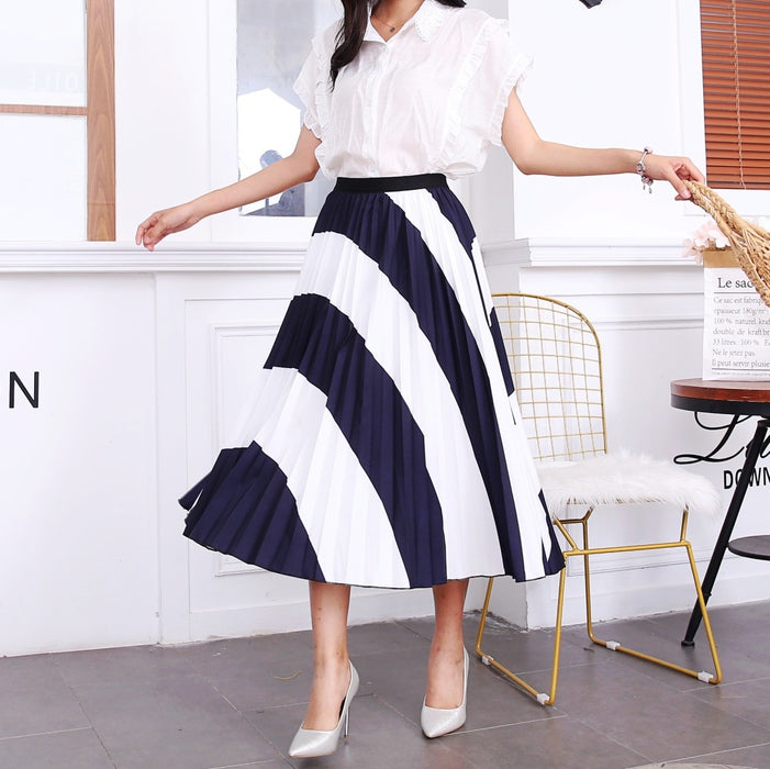 High Waist Pleated Harajuku null Skirts faldas Summer European Flower Printed Long Skirts for Women Mid-Calf Skirt Faldas Larga