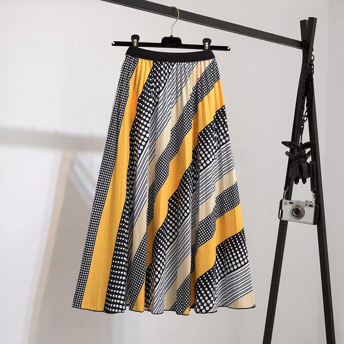 High Waist Pleated Harajuku null Skirts faldas Summer European Flower Printed Long Skirts for Women Mid-Calf Skirt Faldas Larga
