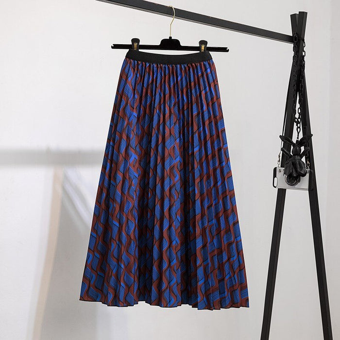 High Waist Pleated Harajuku null Skirts faldas Summer European Flower Printed Long Skirts for Women Mid-Calf Skirt Faldas Larga