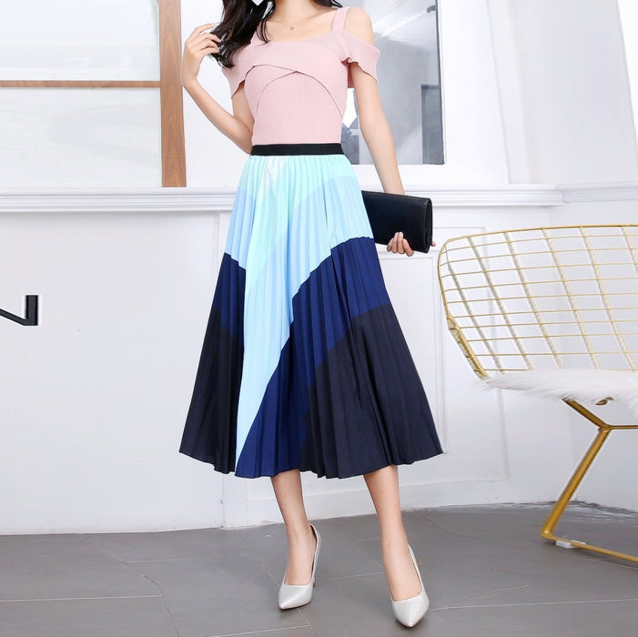 High Waist Pleated Harajuku null Skirts faldas Summer European Flower Printed Long Skirts for Women Mid-Calf Skirt Faldas Larga
