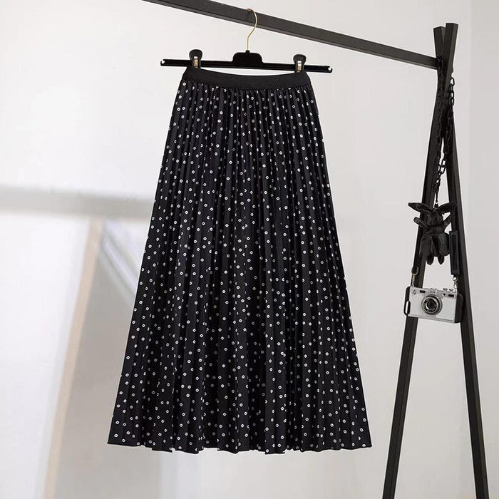 High Waist Pleated Harajuku null Skirts faldas Summer European Flower Printed Long Skirts for Women Mid-Calf Skirt Faldas Larga