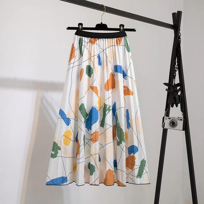 High Waist Pleated Harajuku null Skirts faldas Summer European Flower Printed Long Skirts for Women Mid-Calf Skirt Faldas Larga
