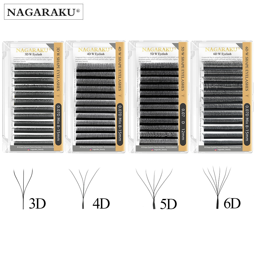 NAGARAKU Automatic Flowering W Shape  Bloom 3D 4D 5D 6D Premade Fans  Eyelash Extensions Natural Soft Light  Full Dense