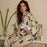 QSROCIO High Quality Women's Pajamas Set Luxury Leopard Print Loose Top Sleepwear Silk Like Nightwear Leisure Homewear Femme