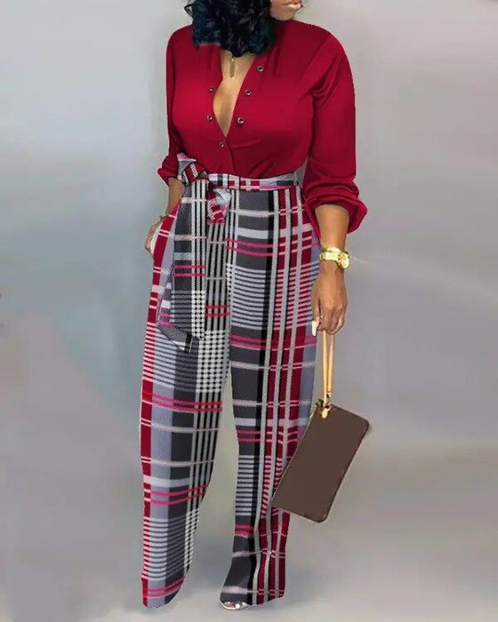 Long Sleeve Vingae Print Long Jumpsuits