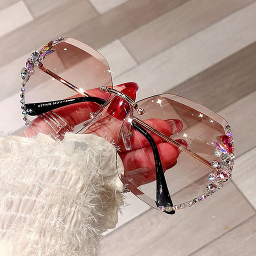 Luxury Vintage Rimless Rhinestone Sunglasses Women