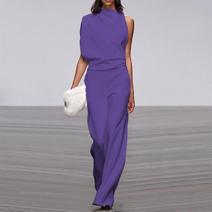 Elegant Half High Neck Long Ropmers Office Casual Wide Legger Pants Loose Party Jumpsuits Women Fashion Flower Printed Playsuits