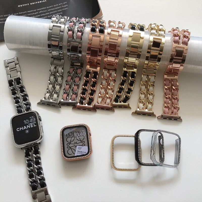 Leather Strap For Apple Watch Band 49mm 41mm 45mm 38mm 42mm 44mm 40mm Women Bracelet