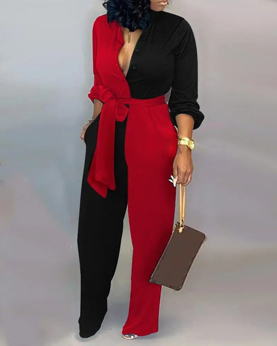 Long Sleeve Vingae Print Long Jumpsuits