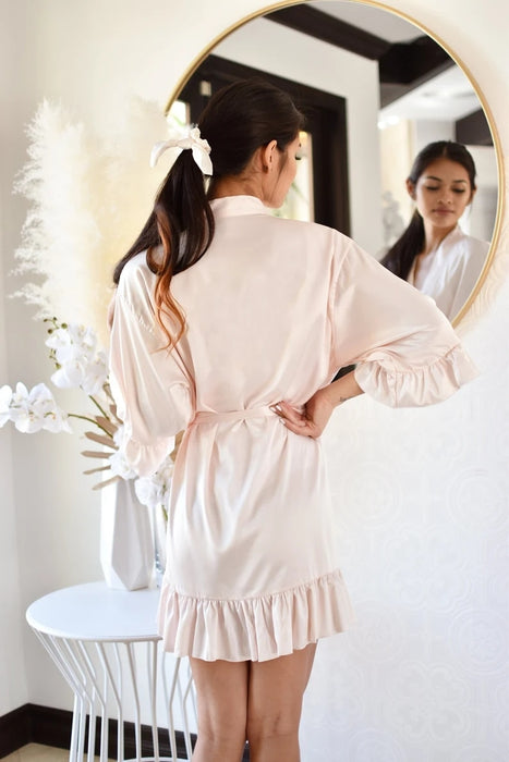 Personalized Bridesmaid Robes with a Ruffled Bridal Shower Dressing Gown Unique Wedding Day Robe For Bride Custom Ruffle Kimonos