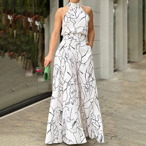 Pearl-Embellished Halter neck Long Rompers