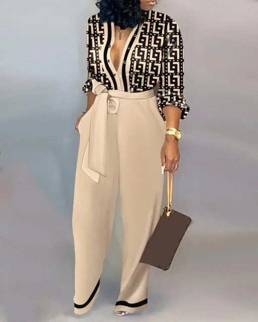 Long Sleeve Vingae Print Long Jumpsuits